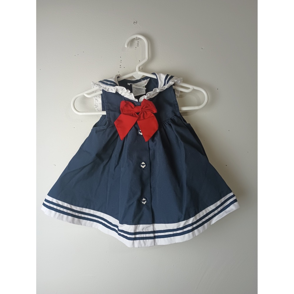 Sophie Rose Baby Girl Sailor Dress Navy Blue Red Bow Nautical 6/9 Months